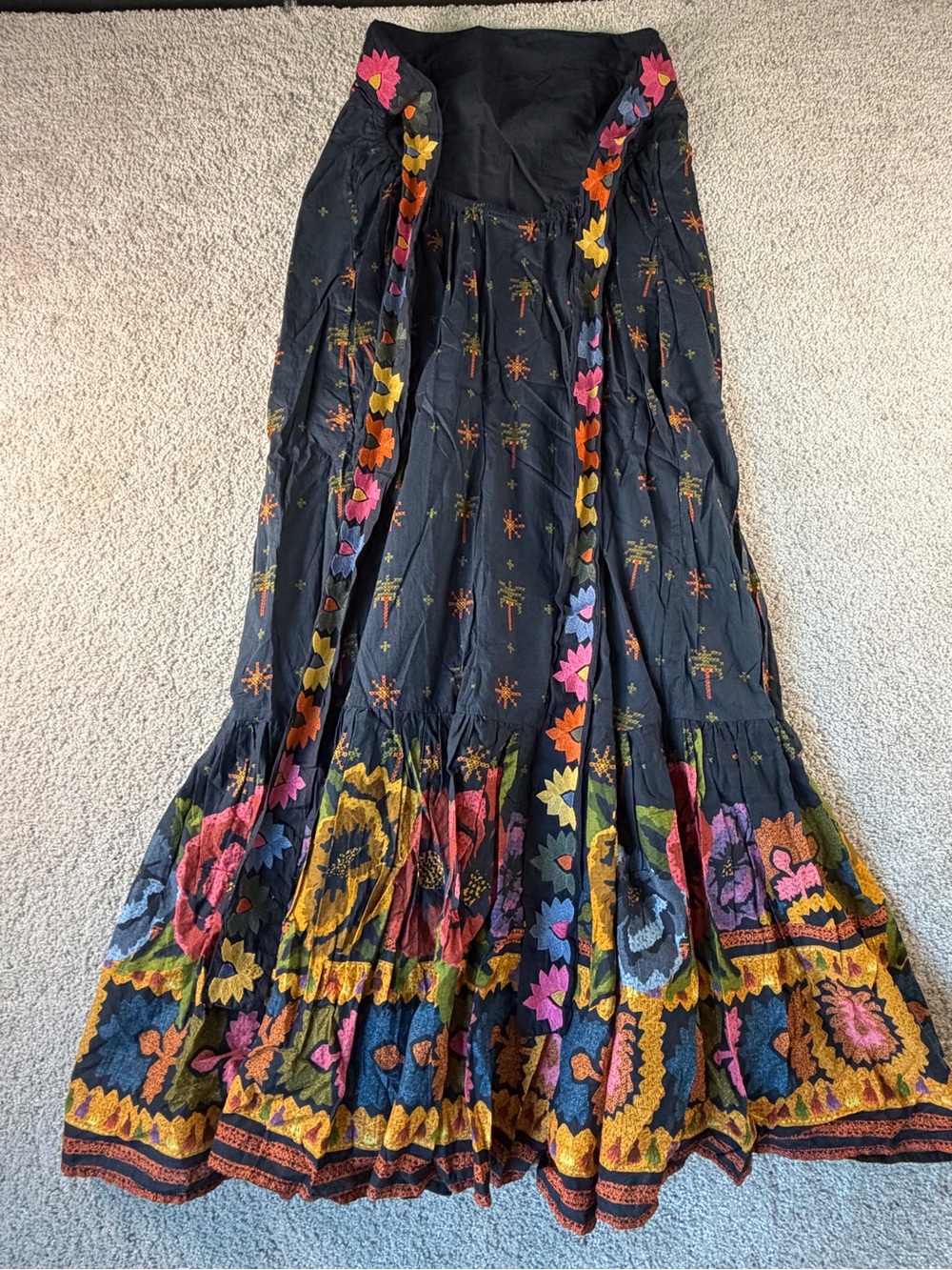 Farm Rio Anthropologie For Embroidered Maxi Dress Black Embroidery Size Small - Picture 12 of 14